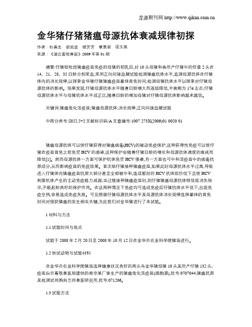 金华猪仔猪猪瘟母源抗体衰减规律初探