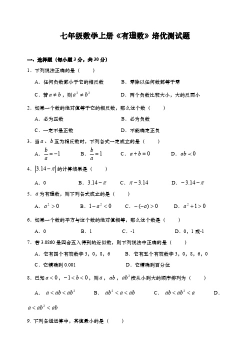 七年级数学上册《有理数》培优测试题(含答案)