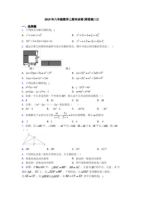 2019年八年级数学上期末试卷(附答案)(1)