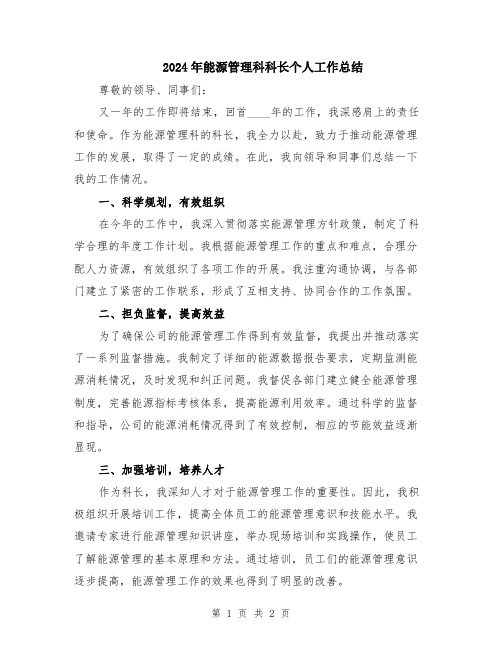 2024年能源管理科科长个人工作总结