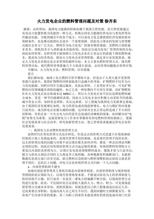 火力发电企业的燃料管理问题及对策 徐齐东