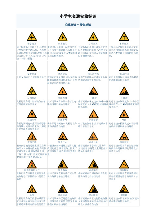 小学生 交通标志 交通安全标识完整版 A4