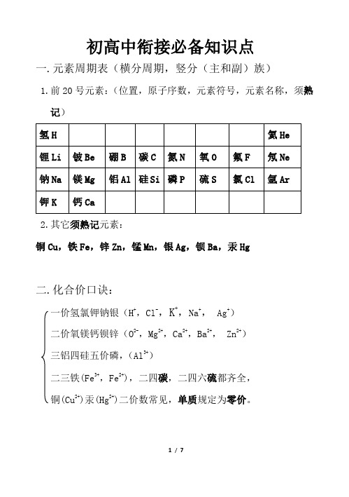 初高中衔接必备知识点总结