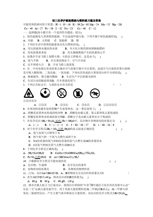 沪教版九年级化学《燃烧与燃料》同步练习(含答案)