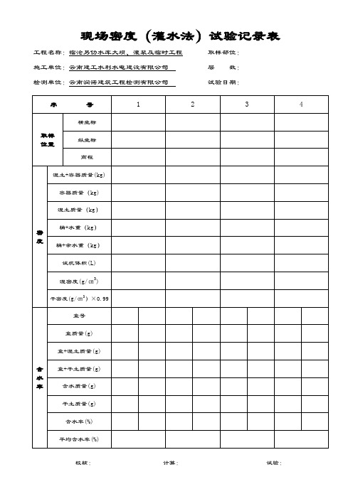 最终灌水法试验记录