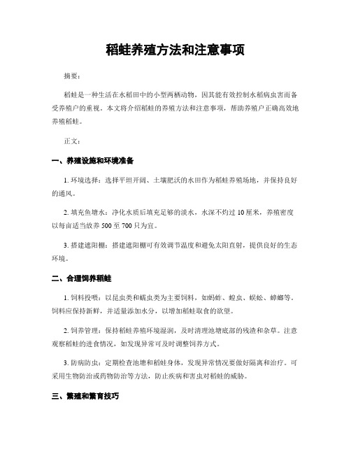 稻蛙养殖方法和注意事项