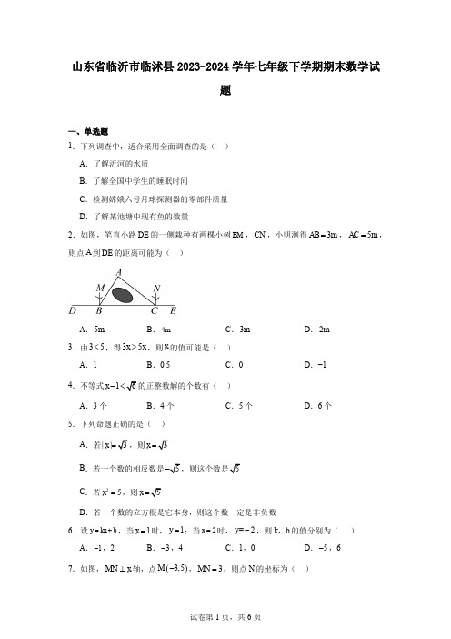 山东省临沂市临沭县2023-2024学年七年级下学期期末数学试题