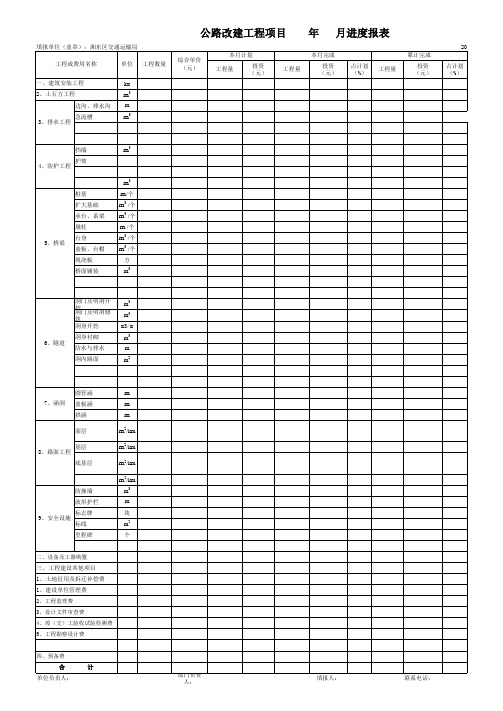 工程项目进度报表