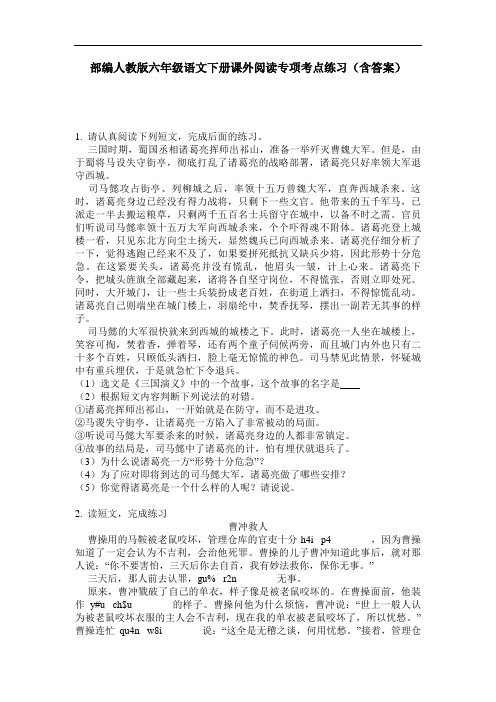 部编人教版六年级语文下册课外阅读专项考点练习(含答案)