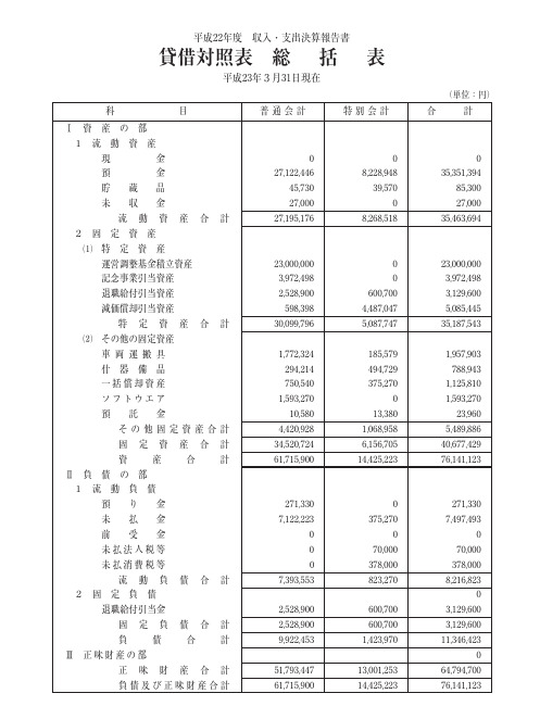 贷借対照表 総 括 表 - 一般社団法人 新潟県安全运転管理者协会