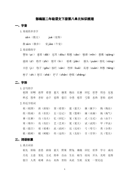 部编版二年级语文下册第八单元知识梳理