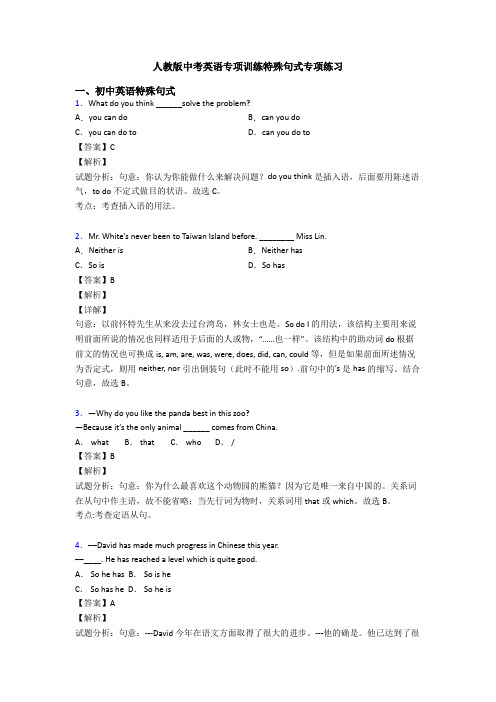 人教版中考英语专项训练特殊句式专项练习