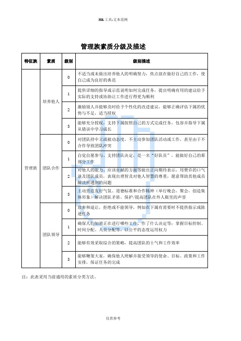 管理族素质分级及描述