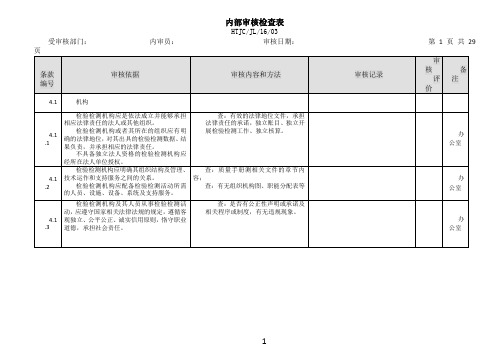 内部审核检查表(RBT214-2017版)