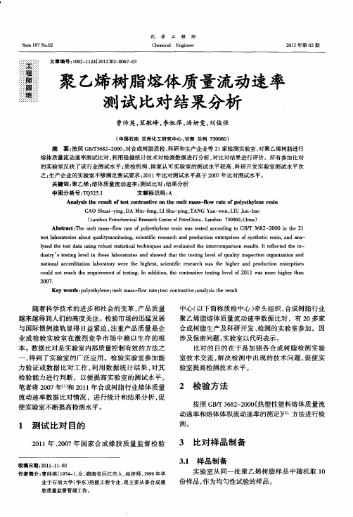 聚乙烯树脂熔体质量流动速率测试比对结果分析