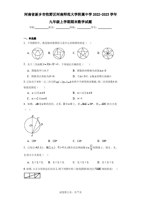 河南省新乡市牧野区河南师范大学附属中学2022-2023学年九年级上学期期末数学试题