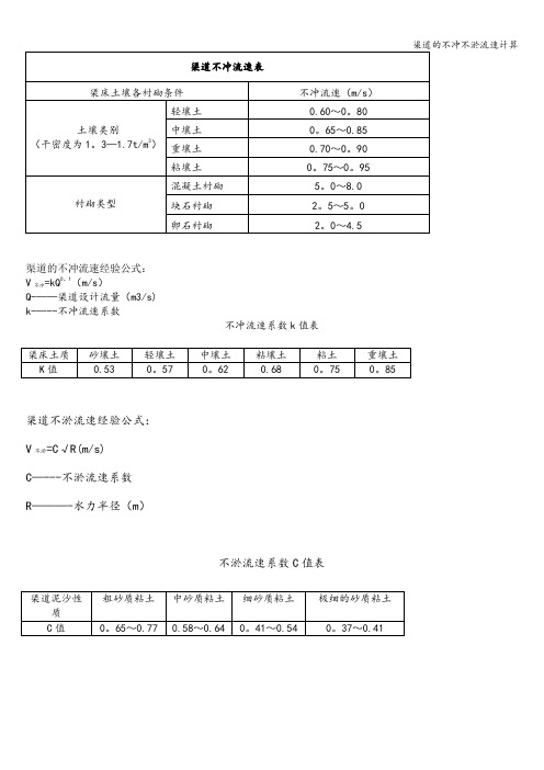 渠道的不冲不淤流速计算