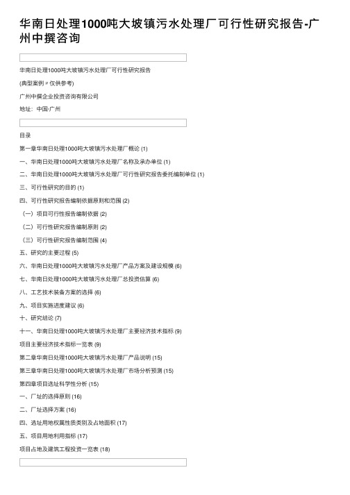 华南日处理1000吨大坡镇污水处理厂可行性研究报告-广州中撰咨询