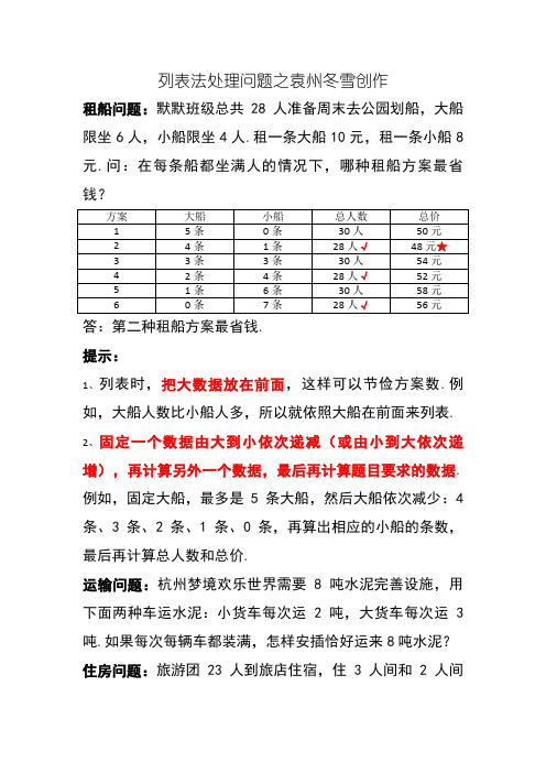 三年级上册列表法解决问题专项练习(内附答案)