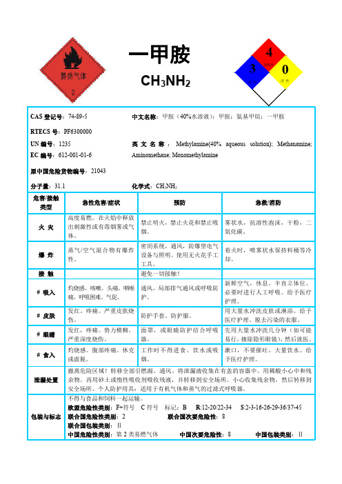 国际化学品安全卡-一甲胺