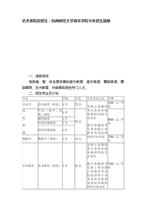 艺术类院校招生：杭州师范大学音乐学院今年招生简章