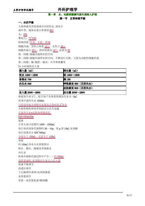 主管护师外科讲义：第一章-水、电解质酸碱代谢失调病人护理