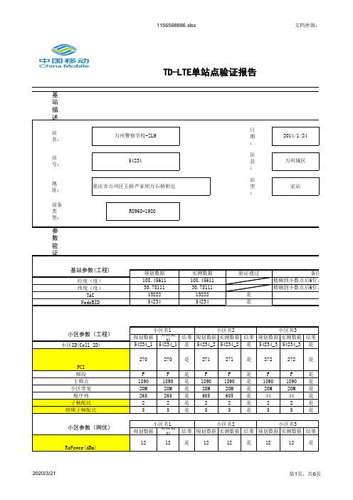 TD-LTE单站勘察及验证报告 - 万州警察学校-ZLH