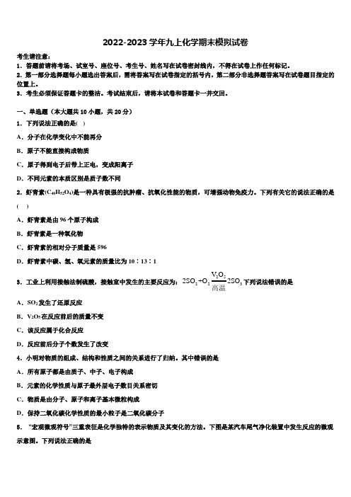 2022-2023学年安徽省黄山市化学九年级第一学期期末联考模拟试题含解析