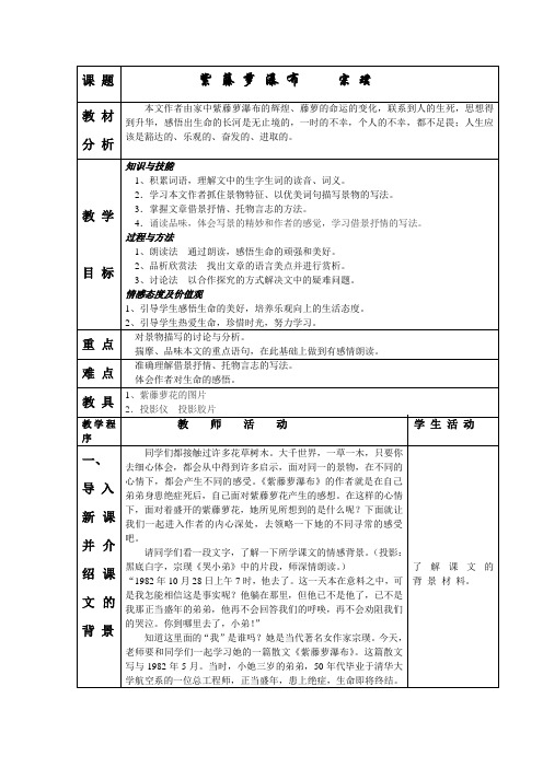 课题紫藤萝瀑布宗璞教材分析