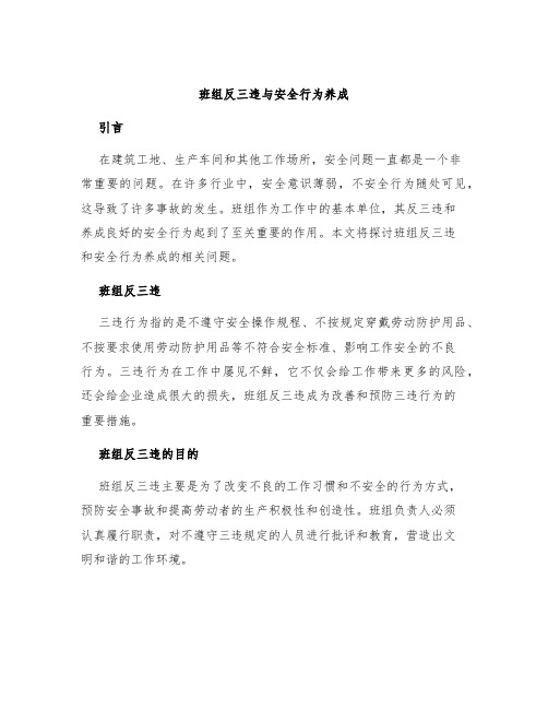 班组反三违与安全行为养成