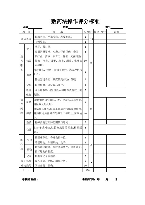 敷药法操作评分标准