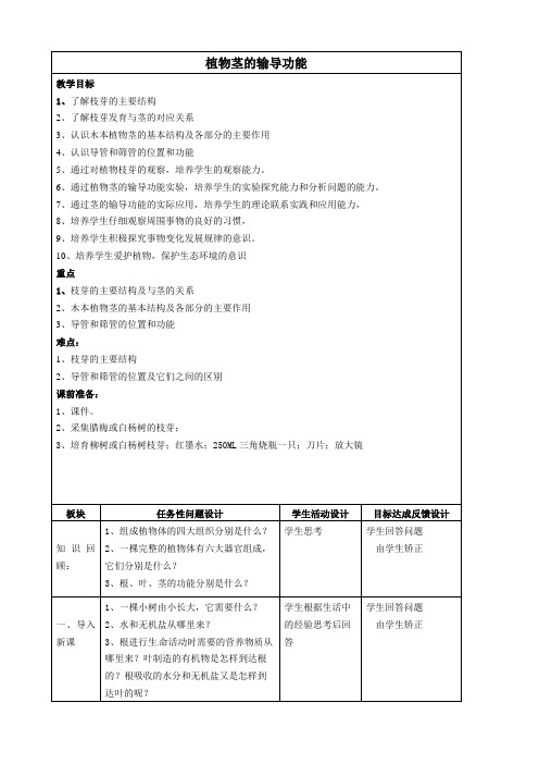 植物茎的输导功能教学设计