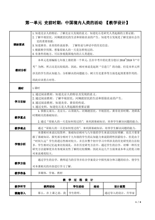 专题01 史前时期：中国境内早期人类与文明的起源(教学设计)