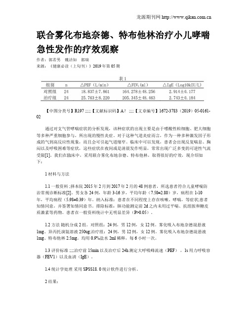 联合雾化布地奈德、特布他林治疗小儿哮喘急性发作的疗效观察