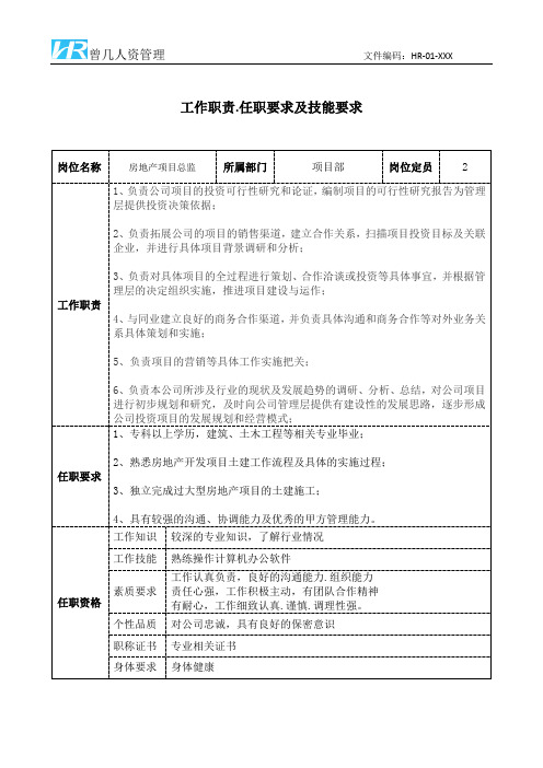 房地产项目总监工作职责和任职要求模板