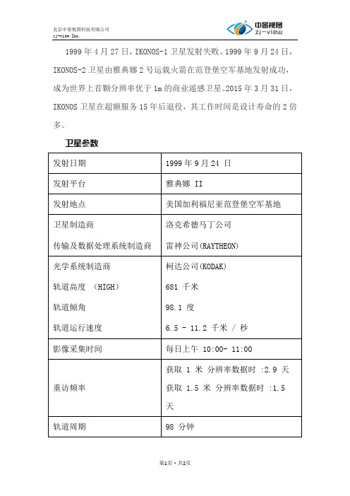 亚米级分辨率IKONOS卫星影像参数