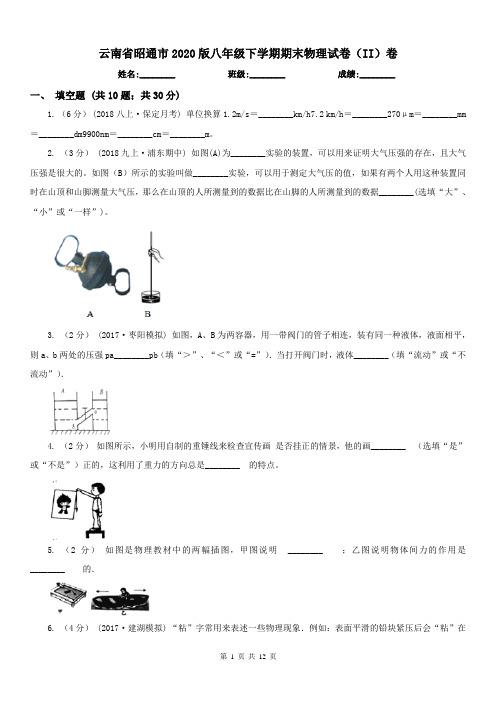 云南省昭通市2020版八年级下学期期末物理试卷(II)卷