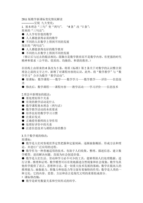 2011版数学新课标变化情况解读