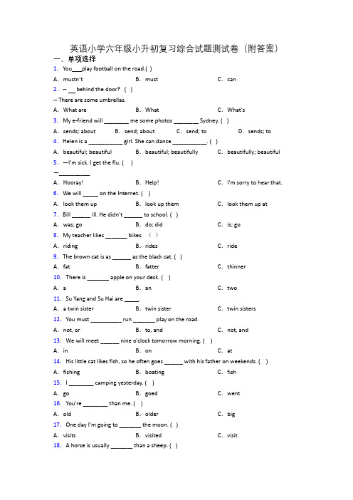 英语小学六年级小升初复习综合试题测试卷(附答案)