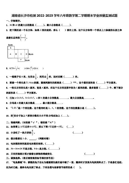 湖南省长沙市检测2022-2023学年六年级数学第二学期期末学业质量监测试题含解析