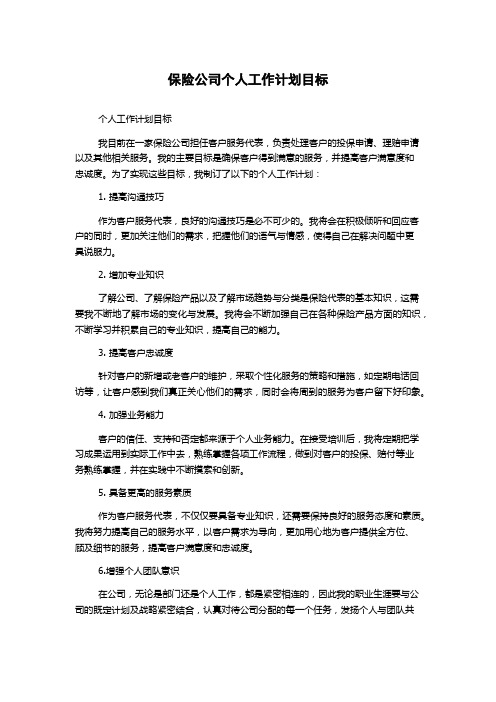 保险公司个人工作计划目标