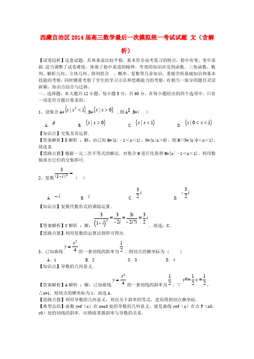 西藏自治区高三数学最后一次模拟统一考试试题 文(含解析)
