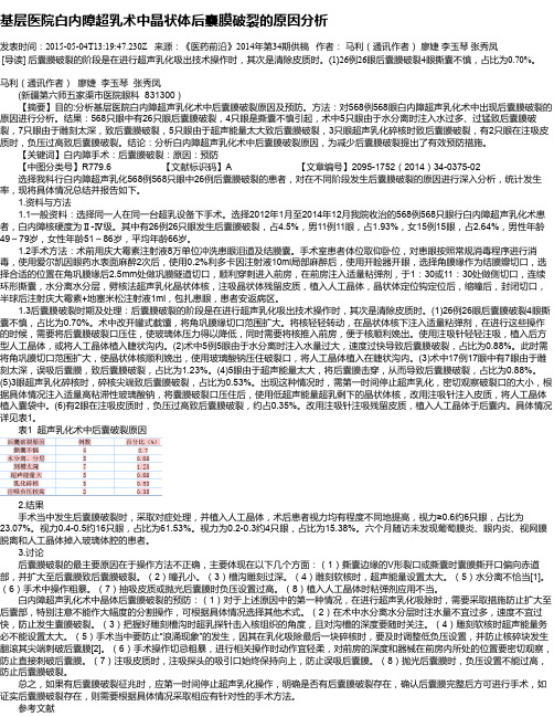 基层医院白内障超乳术中晶状体后囊膜破裂的原因分析