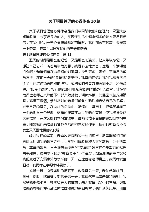 关于项目管理的心得体会10篇