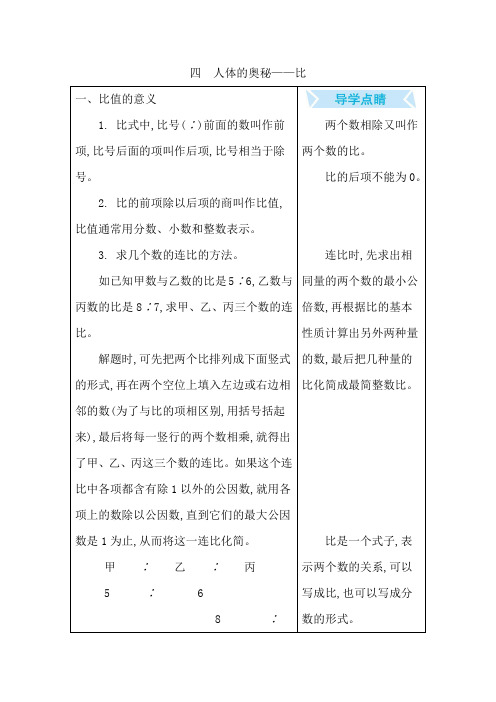 青岛版六年级数学上册第四单元 人体的奥秘——比 知识点