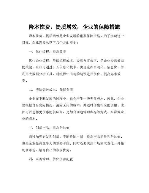 降本控费,提质增效的保障措施