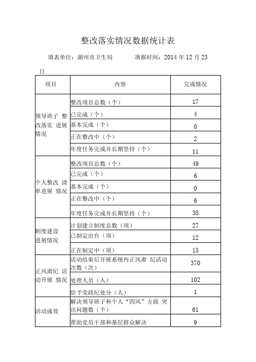 整改落实情况数据统计表