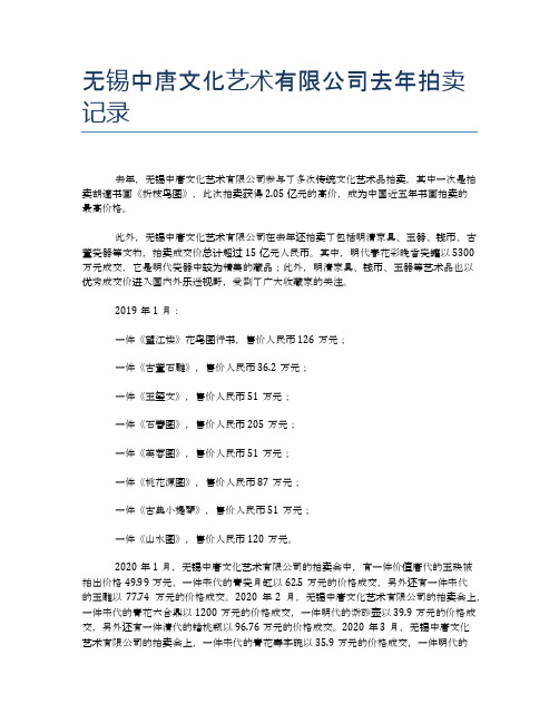 无锡中唐文化艺术有限公司去年拍卖记录