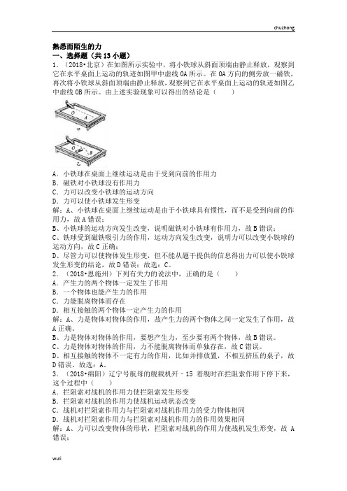 初中物理2018 熟悉而陌生的力(力、重力)考题汇编课件试题