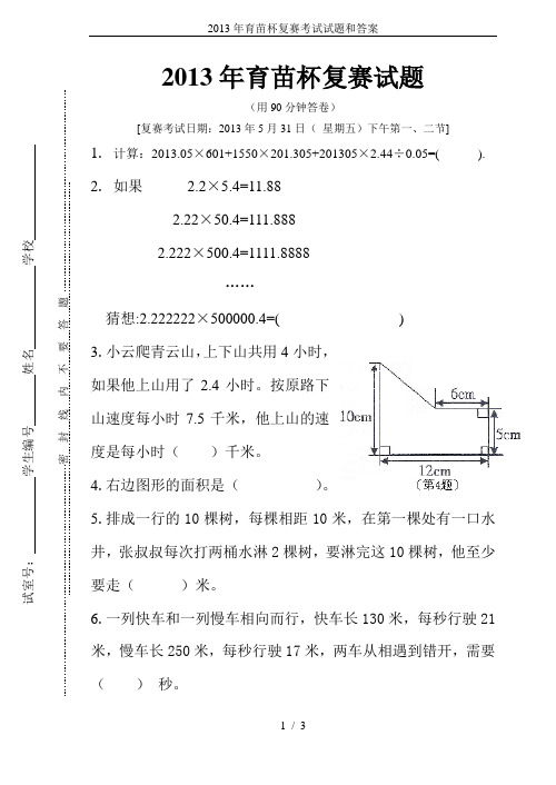 2013年育苗杯复赛考试试题和答案